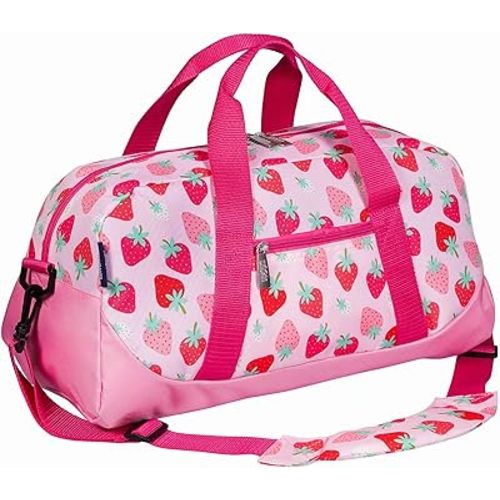 Wildkin Kids Overnighter Duffel Bag – Carry-On Size, Ideal for School & Sleepovers – Strawberry Patch