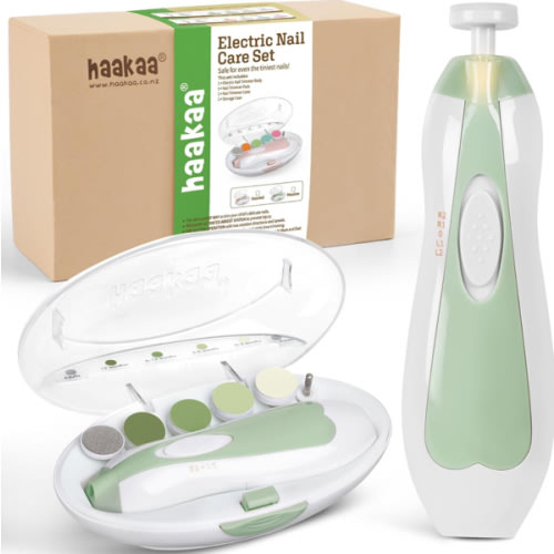 haakaa Baby Nail Care Electric Baby Nail File Kit with LED Light, Baby Nail Clippers for Newborn/Infants/Adults Toenails and Fingernails, 6 Replacement Heads & Storage Case, Acorn