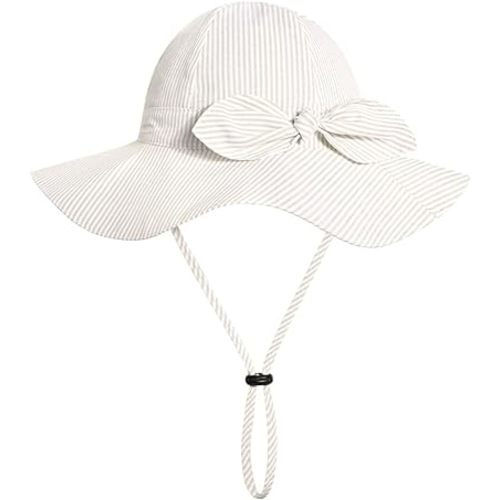 Sun Hat with UPF 50+ Outdoor Adjustable Beach Hat (0-6 Months, Beige-Stripe 1pcs)