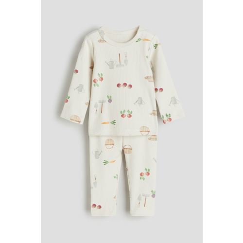 2-piece Pointelle Jersey Set, Light beige/carrots