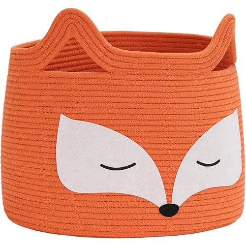 Fox Decor Basket, Nursery Basket for Baby Clothes, Toys, Laundry, Blanket, Cute Animal Storage Box, Large Woven Gift for Kids, Baby Showers-15.7"L x 11.8"H, Orange