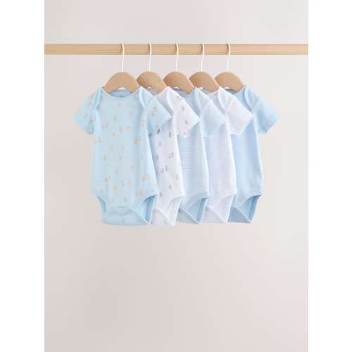 Blue 5 Pack Short Sleeve Baby Bear Bodysuit