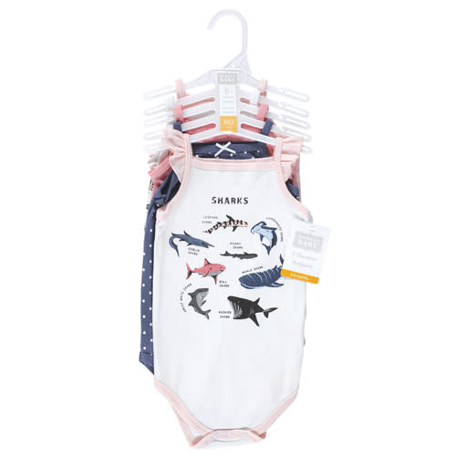 Hudson Baby Cotton Sleeveless Bodysuits, Girl Shark Types: Size 9-12 months