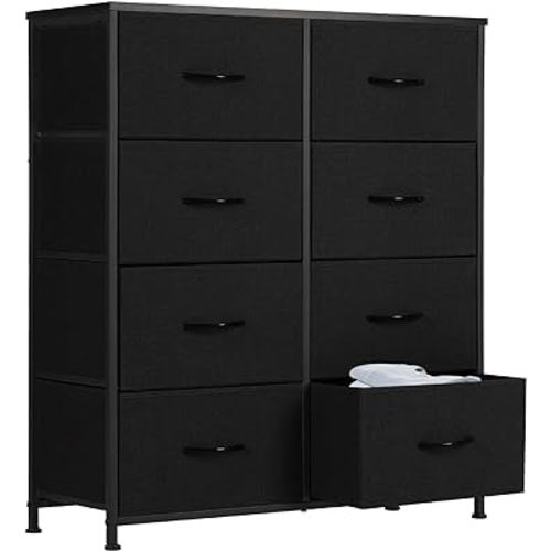 Sweetcrispy Fabric Storage Tower with 8 Drawers, Chest of Drawers with Steel Frame, Wood Top for Nursery, Living Room, Closet