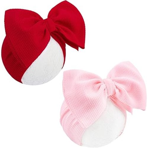YanJie Baby Girl Headbands - Red Bow, Pink Toddler Headband, Nylon Hair Bows & Accessories for Newborn Girls & Infants 0-6 Months