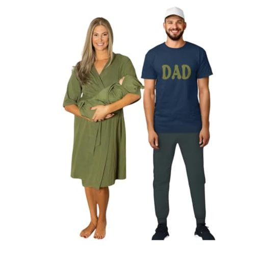 Baby Be Mine Maternity Nursing Delivery Robe & Baby Girl Swaddle Blanket Set with Daddy T-Shirt