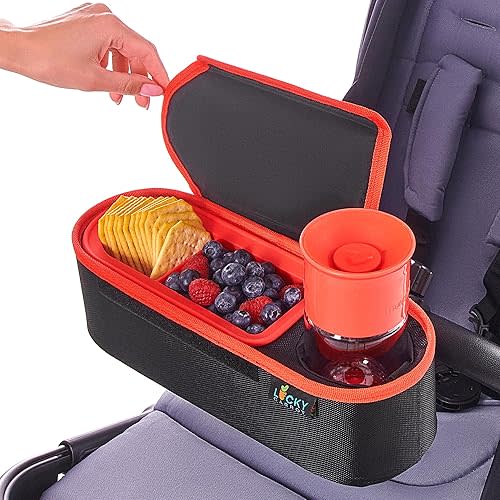 Universal Stroller Snack Tray with Cup Holder 2 in 1 - Non Slip Clip On Stroller Tray Attachment - Fit Most Strollers - Baby Stroller Accessories - Universal Stroller Cup Holder and Snack Tray