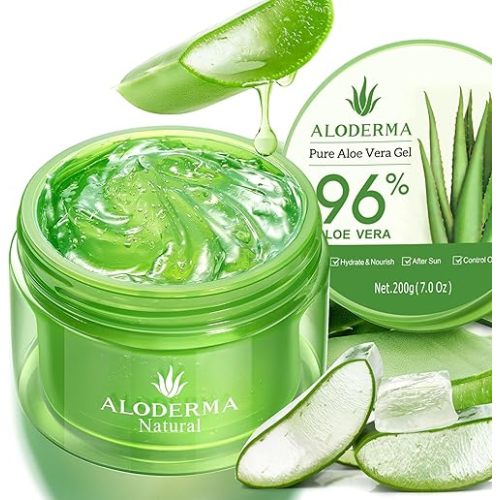 Aloderma Aloe Vera Gel Made within 12 Hours of Harvest with 96% Pure Organic Aloe Vera for Skin, Scalp, & Hair, Soothing Aloe Face Moisturizer, Multipurpose, Hydrating Aloe Gel, 7.05oz