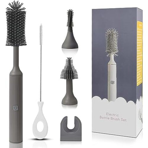 Electric Cleaning Brush with Electric Bottle Cleaner Set and Straw Brush,Suitable for Kitchen Brush and Baby Bottle Brush.Waterproof IPX65(Gray)