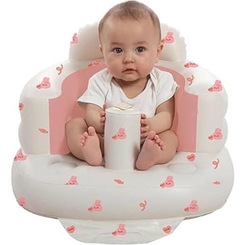Inflatable Baby Seat for Babies 3-36 Months, Built in Air Pump Baby Chair Sit Me up Floor Seat for Baby, Bumbo Seat for Learning to Sit, Feeding, Camping (Love Bunny)