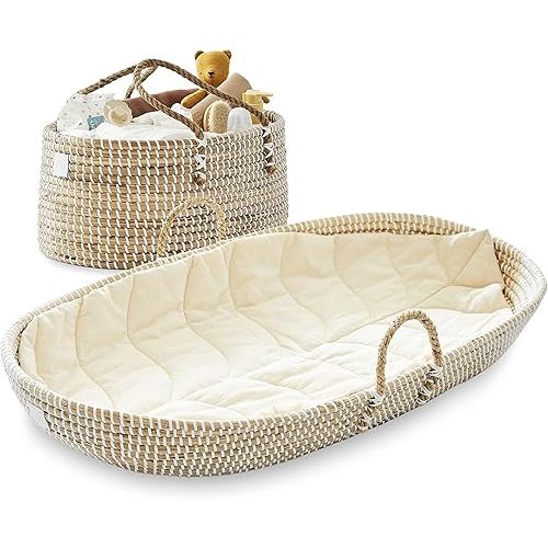 BEBE BASK Premium Nursery Bundle - Matching Baby Changing Basket & Baby Diaper Caddy Organizer - Handmade & Organic