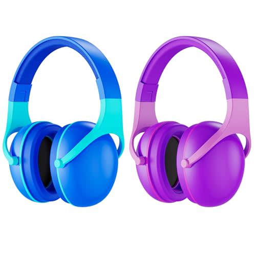 ProCase 2 Pack Noise Cancelling Headphones for Kids, Kids Ear Protection for Monster Jam Truck, Hearing Protection Noise Reduction Earmuffs for Sensory Autism Toddler Children -Purple & Indigo
