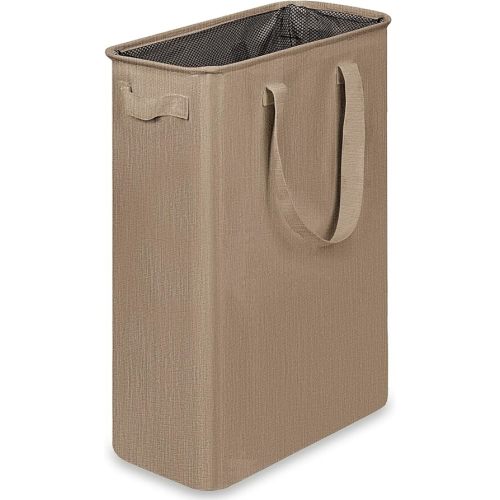 efluky Slim Laundry Basket, Narrow Laundry Hamper with Handles, Collapsible Dirty Clothes Hamper, Tall Laundry Bin for Laundry Room, Dorm and Bedroom, 12.7 Gallons(48L) Flax Brown