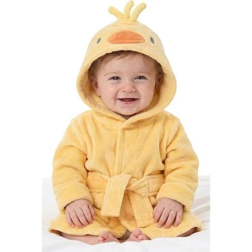 Baby Essentials Unisex Baby Plush Animal Face Bathrobe Hooded with Tie Closure for Newborns and Infants 0-9 Months
