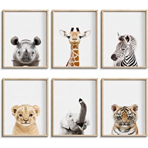 Nursery Baby Room Wall Art Decor, Jungle Nursery Baby Animal of Rhino Giraffe Zebra Decorations, Nursery Safari Cute Animal Decor for Baby Bedroom (8"x10", UNFRAMED)