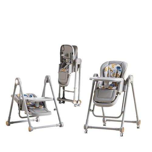 Multi Functional All in 1 Baby High Chair Reclining Foldable Rocking 8 Level Height Adjustment Eco Friendly Washable PU Cushion Ultimate Baby Feeding Chair (Gray)