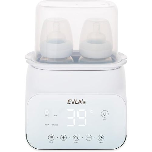 EVLA’S Baby Bottle Warmer, Multi-Function Feeding Bottle Warmer, Fast and Accurate Breastmilk and Formula Milk Warmer with Timer, Defrost, Keep Warm, Baby Food Jar Heating Functions, White