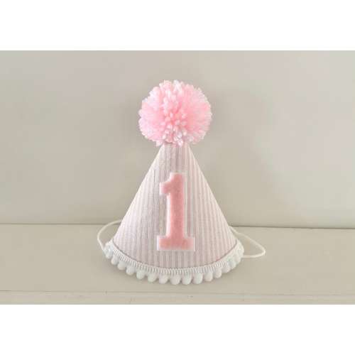 Girl 1st Birthday Light Pink Seersucker Party Hat - First Birthday Hat Girl - Cake Smash