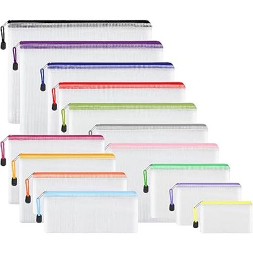 EOOUT 14pcs Zipper Pouches for Organizing, Mesh Zipper Pouch Bags, 8 Sizes 14 Colors Waterproof Mesh Bags with Zipper, for Travel Storage, School Supplies, Office Appliances and Home Organize