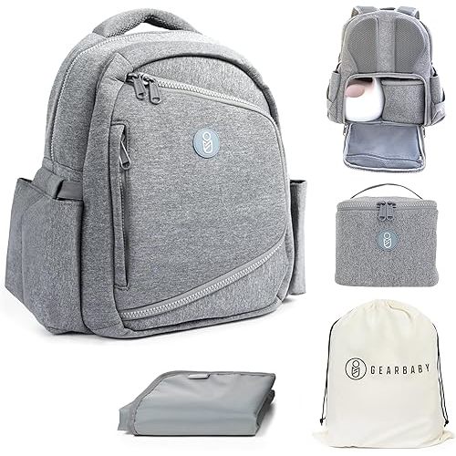 Neoprene Diaper Bag Backpack - Wearable Breast Pump Bag With Cooler bag, Breast Pump Travel Bag - Baby Diaper Bag for Mom with Pockets, Changing Pad & Best Gift for Mothers Pumping Bag, Grey (Large)