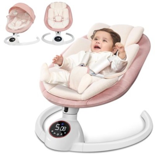 Babyeap Baby Swing for Infants,Bluetooth Control 5-point Harness Newborn Swing,5 Sway Speed,10 Lullabies(Pink)