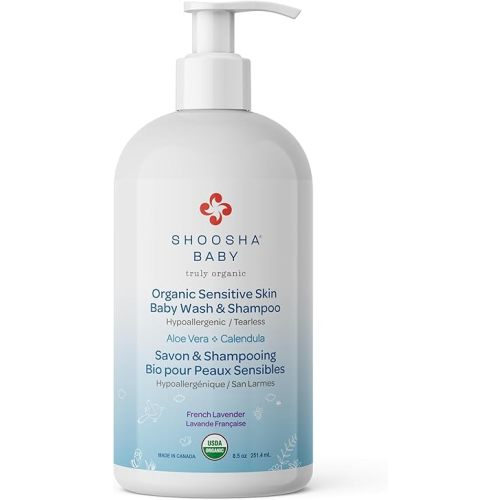 Shoosha Baby Shampoo and Body Wash, French Lavender, for Sensitive Skin, Kids Shampoo and Body Wash Tear Free, Hypoallergenic Body Wash, Liquid Hand Soap for the Family, 8.5 oz