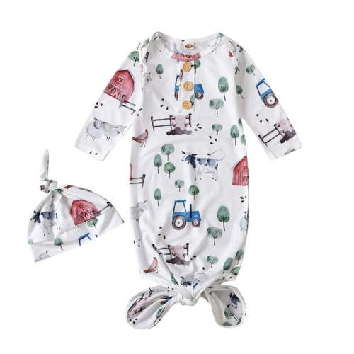 MHZLDYZ Baby Boy Clothes 0-3 Months Infant Boys Girls Long Sleeve Farm Cartoon Print Crew Neck Romper Newborn Jumpsuit Bodysuits With Hat Baby Boy Onesies Newborn Onesies Girl (White,One Size)