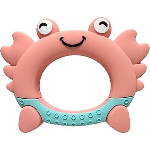 Busy Baby - Teething Toys Made of 100% Food Grade Silicone, Fun Animal Shapes for Teething Relief, Use Alone or Easily Attach Your Baby Teether to Busy Baby Mats (Crab)