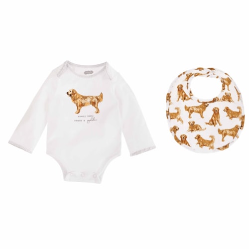 Golden Dog Bodysuit and Bib Set | Mud Pie