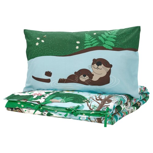 SKOGSDUVA Duvet cover and pillowcase(s) - blue green/forest pattern Twin