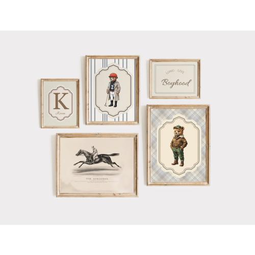 Vintage Polo Bear and Horse Art Set for Classic Boys Room Decor poster