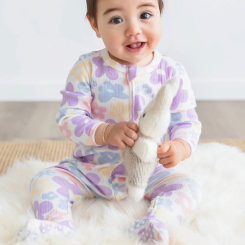 Babies' Organic Cotton Print Rib Growsuit