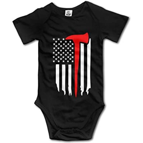 Arromper Thin Red Line Firefighter Axe Boy's & Girl's Short Sleeve Jumpsuit Outfits Black