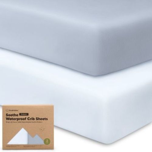 KeaBabies 2pk Soothe Waterproof Fitted Crib Sheets for Girl, Boy, 100% Organic Soft Cotton Crib Mattress Protector Sheet (Blue Flax)