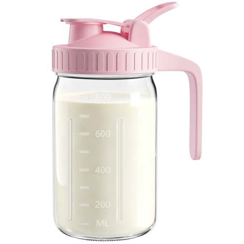 VA1KENE, Breast Milk Pitcher, 32oz, Pink Glass with Handle