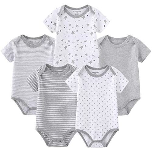 Kiddiezoom Baby Bodysuit Newborn Short Sleeve baby One-Piece Cotton 5-Pack baby clothes