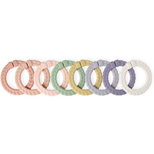 Itzy Ritzy Linking Ring Set; Set of 8 Braided, Rainbow-Colored Versatile Linking Rings; Attach to Baby's Car Seat, Stroller & Activity Gym to Keep Toys Nearby; Pink Rainbow