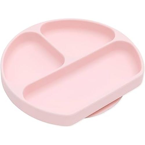 Bumkins Toddler and Baby Suction Plate, Divided Grip Dish for Babies and Kids, Baby Led Weaning, Feeding Supplies, Sticks to Tables and Highchairs, Platinum Silicone, for Chidren 6 Months, Pink