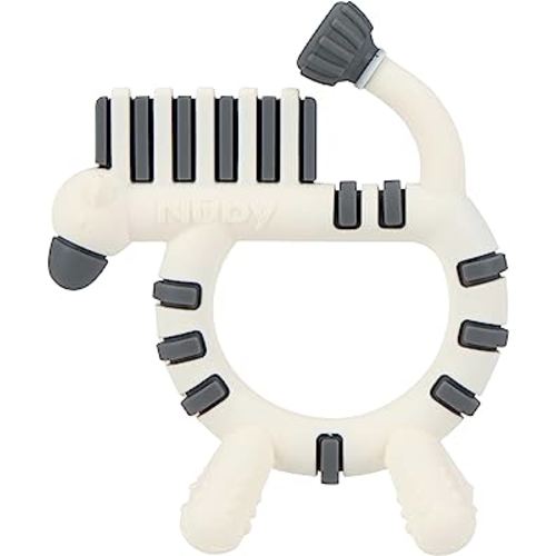 Nuby Geo Zoos Massaging Silicone Teether with Multiple Textures, 3m+, Zebra