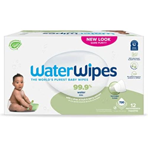 WaterWipes Plastic-Free Textured Clean, Toddler & Baby Wipes, 99.9% Water Based Wipes, Unscented & Hypoallergenic for Sensitive Skin, 720 Count (12 packs), Packaging May Vary