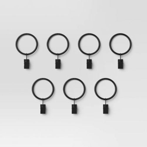 7pk Clip Rings Matte Black - Threshold™: Steel Curtain Hooks, Painted Finish, 1 Year Warranty