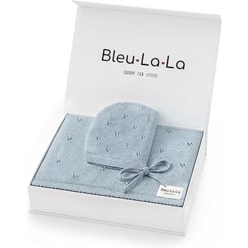 Baby Gift Set - Organic Cotton Newborn Blanket Essentials, Thoughtful Baby Shower & New Baby Gift for Boys & Girls (Pointelle - Powder Blue)
