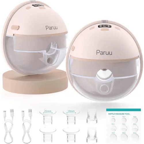 Paruu Hands Free Breast Pump P16, Wearable Breast Pump Electirc Portable with 4 Modes & 12 Levels, Max 309mmHg Strong Suction 19/21/24mm Flange Inserts Wearable Breastfeeding Pump, 2 Pack(Nude