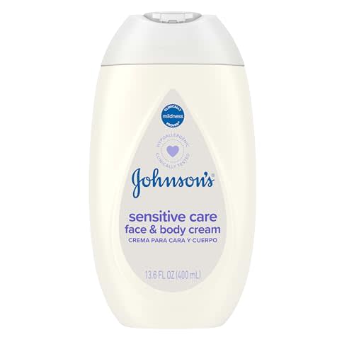 Johnson's Baby Sensitive Care Face & Body Baby Cream, Daily Moisturizing Baby Cream to Nourish & Comfort Dry, Sensitive Skin, Lightly Scented, No Greasy Feel, Hypoallergenic, 13.6 fl. oz