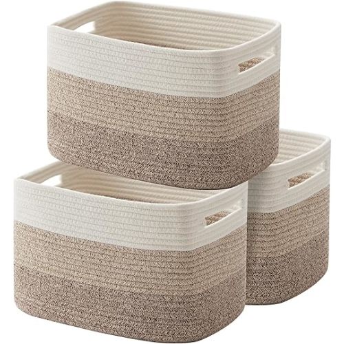 OIAHOMY Storage Basket, Woven Baskets for Storage, Cotton Rope Basket for toys,Towel Baskets for Bathroom - Pack of 3, Gradient Yellow