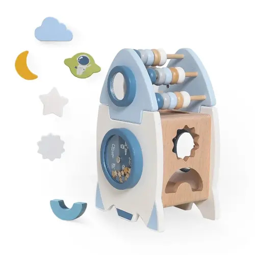 Wooden Space Toy for Baby 1 Year Old, Montessori Toys for Babies 12-18 Months, Toddler Rocket Toy Age 1-3, Sensory Activity Cube Learning Game, 1st Birthday Gift for Boys and Girls
