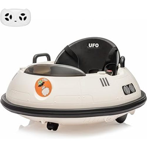 Ride On Bumper Car, 12V Electric Toddlers Car with Remote Control, Safety Belt, Music, Flashing Lights, 360 Degree Spin, Bumper Car for Toddlers,Kids,White