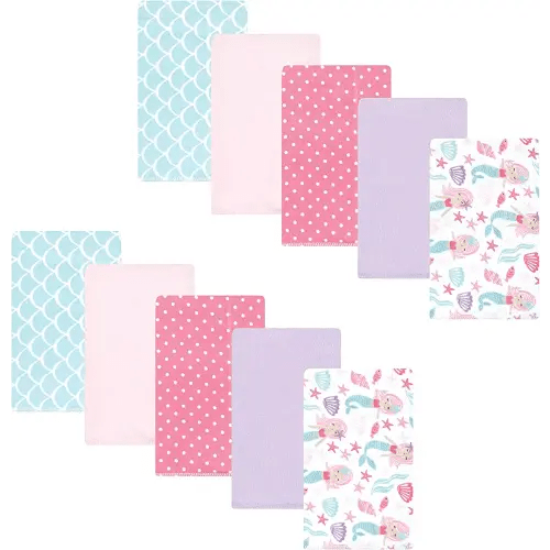 Hudson Baby Unisex Baby Cotton Flannel Burp Cloths, Mermaid, One Size