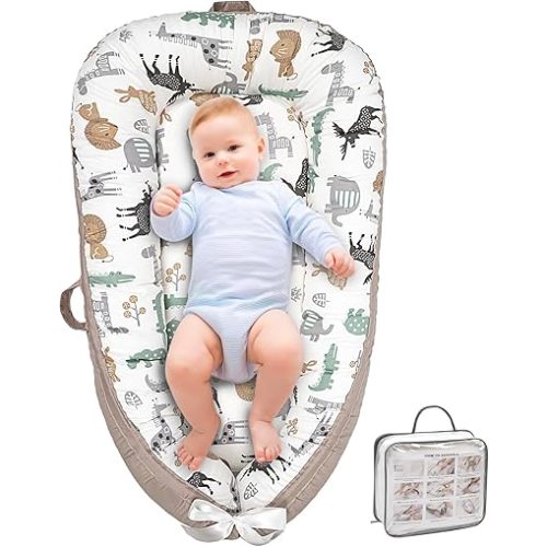 Baby Lounger, Ultra Breathable Soft Cotton Perfect for Tummy Time, Portable & Adjustable Infant Floor Seat for Traveling | Newborn Shower Gift(Animal)