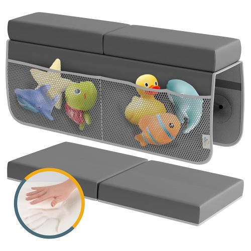 Bath Kneeler and Elbow Rest Pad Set, 2-Inch Thick, Memory Foam, Water-Resistant Mat – Baby Bath Time Essentials Cushion and Bath Kneeling Pad for Bathing Baby with Bathtub Toy Organizer.